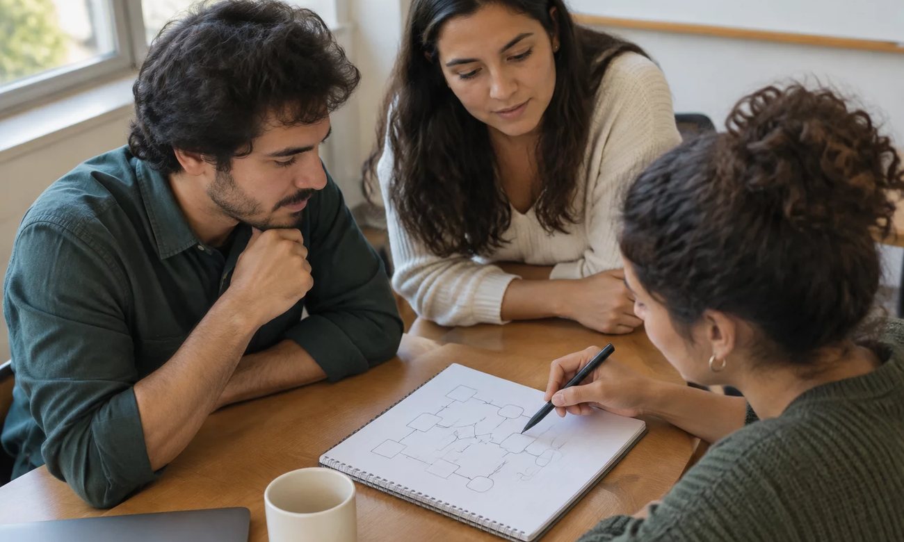 Colegas de trabalho de pé no corredor, conversando antes de a sessão abrir